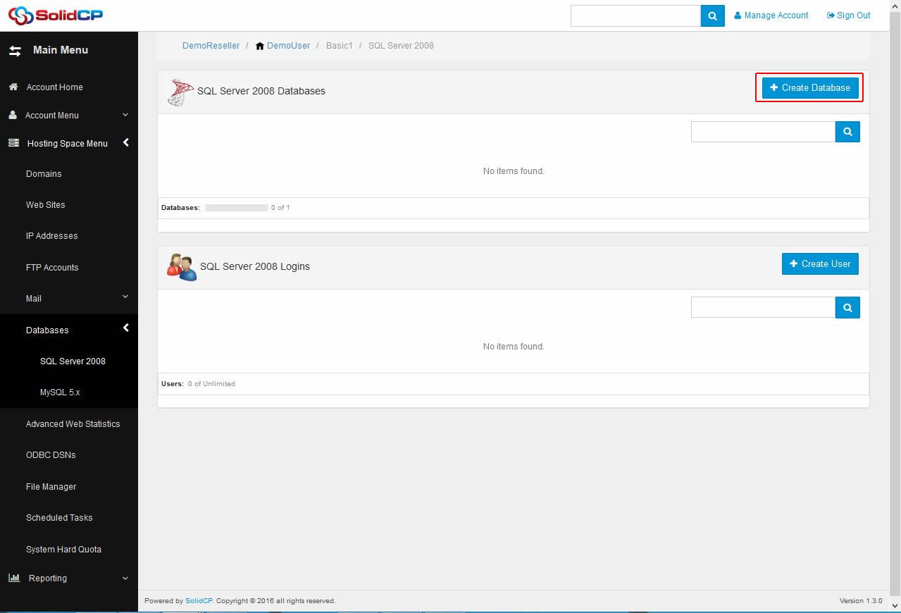 Create MS SQL Database